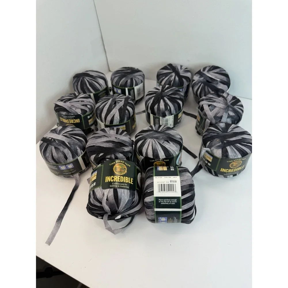 Lion Brand Yarn Incredible Ribbon Yarn Lot 14 Accent On Black Not Same Dye Lot